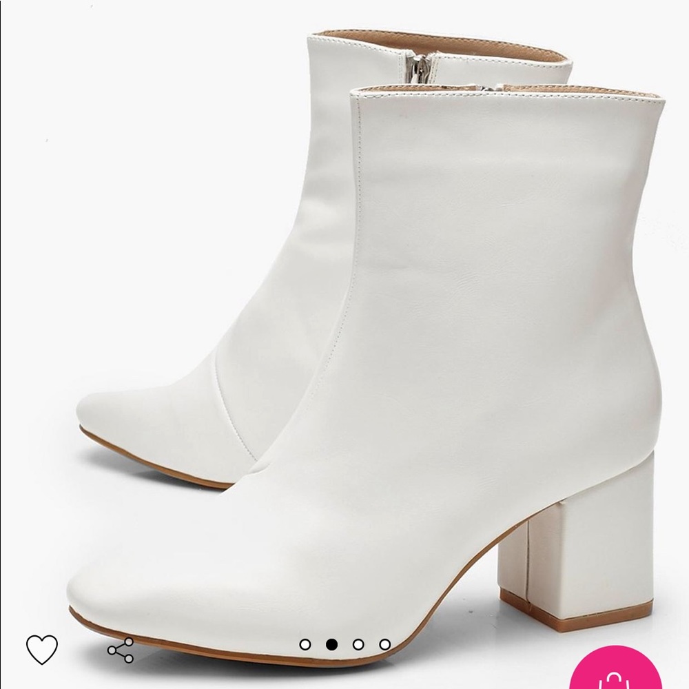 Boohoo White Block Heel Shoe Boots